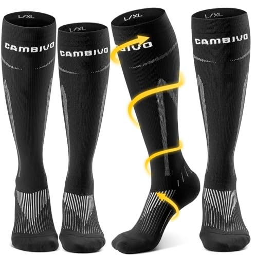 CAMBIVO Calze Compressione Graduata Donna Uomo 2 Paia, Calze Elastiche a Compressione 20-30mmHg, Calze Antitrombo, Gambaletti Compressione Calzini Contenitive per Vene Varicose, Aereo, Sport, Corsa
