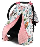 Dear Baby Gear Carseat Canopy with Snap Opening for Girls - Infant Canopies - Nursing Covers - 37' x 29' (Watercolor Cactus Floral, Coral)
