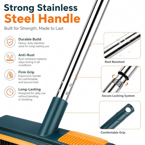 Image of Premium Heavy Duty Floor Cleaning Broom with Stainless Steel Handle | Wide Head Hard Bristle Brush for Home, Bathroom, Kitchen, Balcony & Outdoor Cleaning
