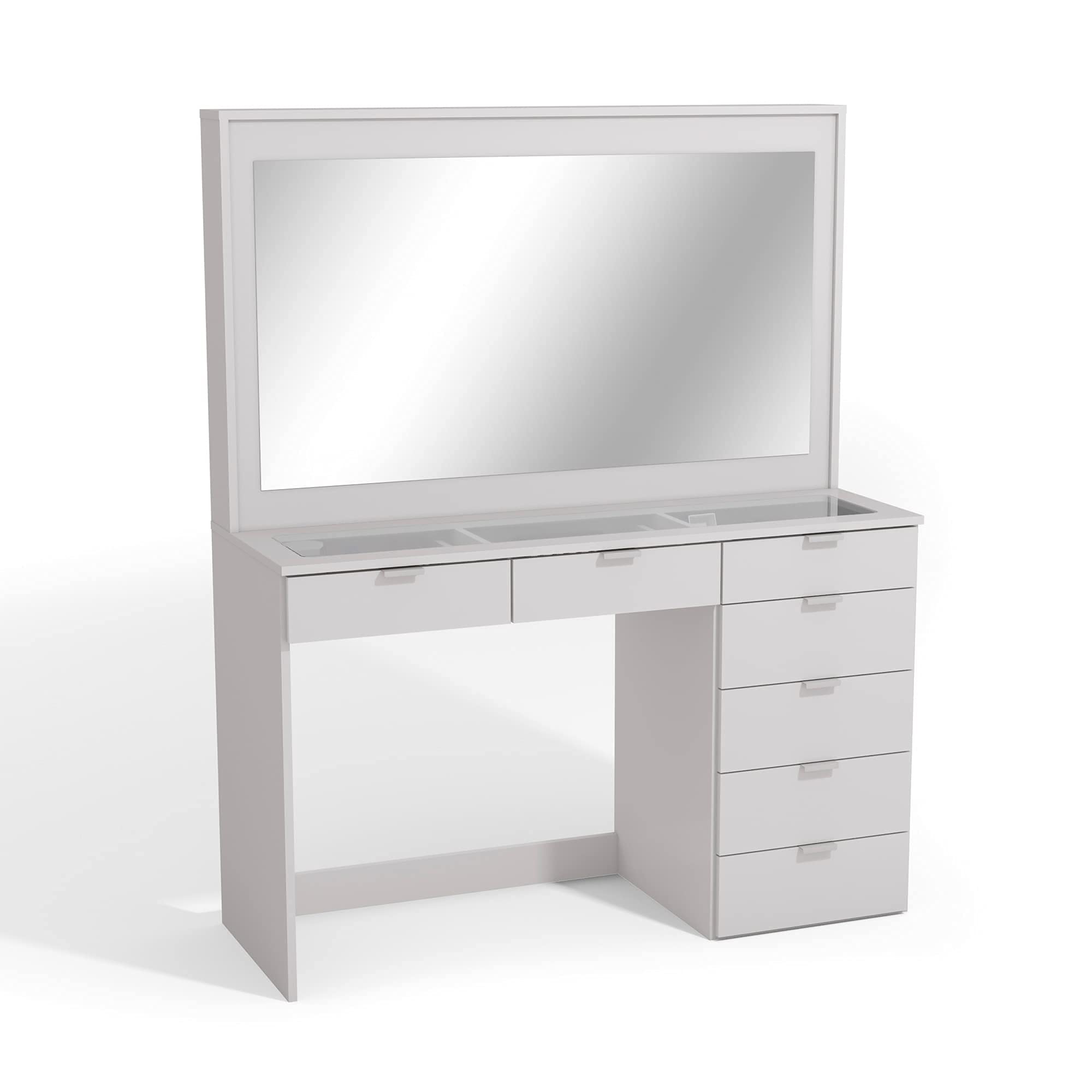 Buy Boahaus Jane Dressing Table, Glass Top, 07 Drawers (White) Online
