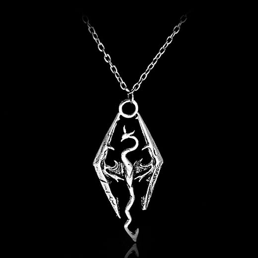 WDBUN Halskette Anhänger The Elder Scrolls Logo Mode Coole Skyrim Dragon Anhänger Charm Halskette Kette Weihnachten Muttertag Valentinstag Geburtstag Geschenk