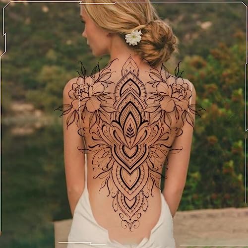 Image of Large Temporary Tattoos Women Temporary Neck Tattoos Temporary Realistic Flower Chest Tattoo for Adults (Temporary Tattoos Sticker 20)