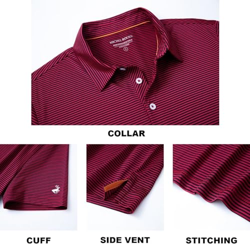 Image of Mens Golf Shirt Moisture Wicking Dry Fit Performance Sport Short Sleeve Striped Golf Polo Shirts for Men
