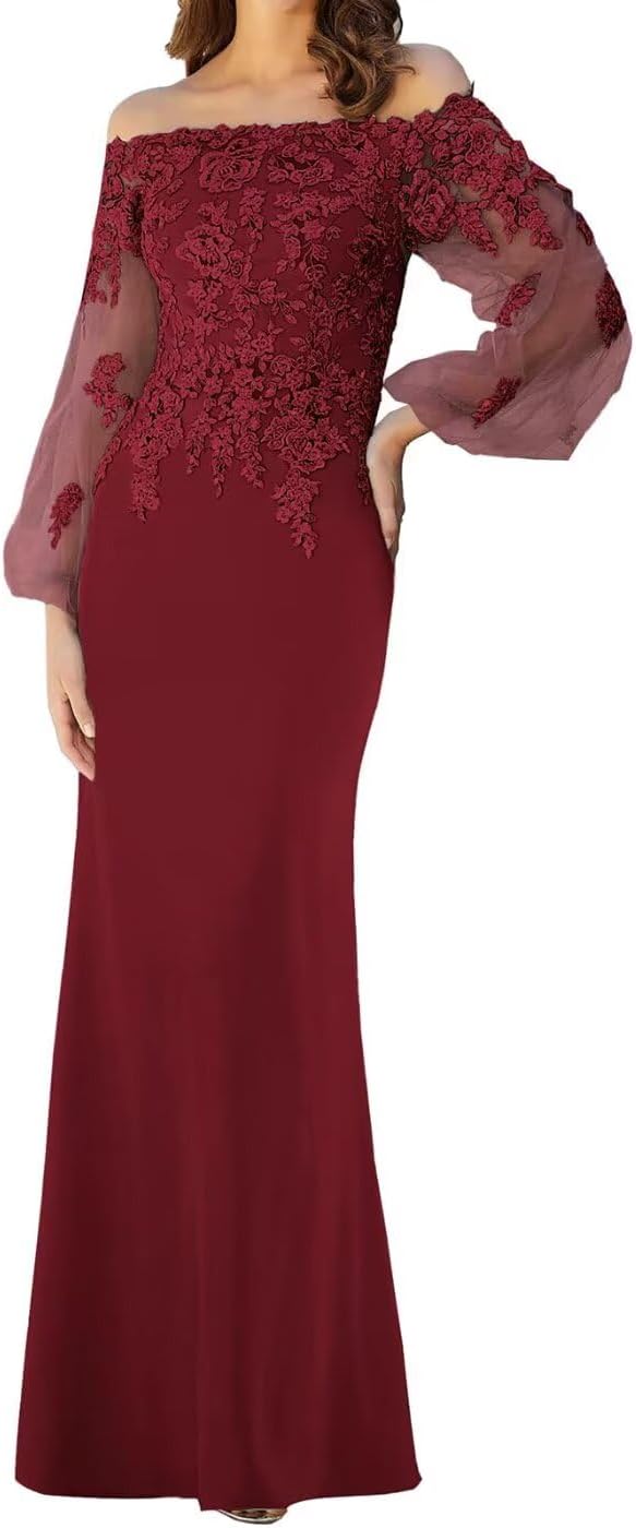 Mother of the Bride Dresses Long Sleeves Formal Evening Gowns Laces Appliques Off Shoulder Wedding Guests Party Dress