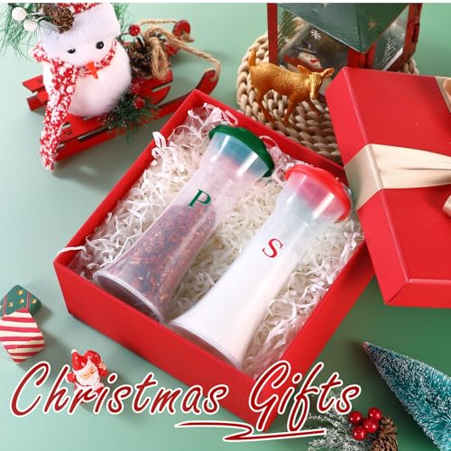 Image of Set of 2 Plastic Salt and Pepper Shakers with Lids Large Salt Shaker Pepper Container Vintage Tall Hourglass Camping Picnic Outdoors Travel Spice Set for Home Picnic Kitchen(Classic,Red Green)
