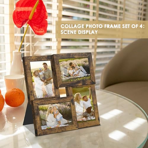 Image of DUENPY 4x6 Collage Frame Tempered Glass For 4 4x6 Photos Brown