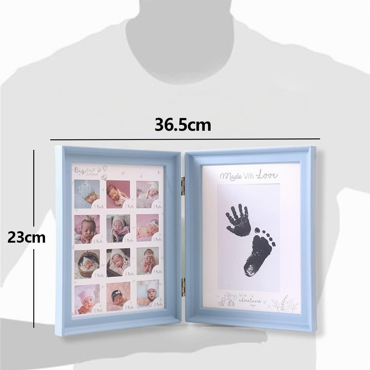 LEcylankEr Impronta Mani e Piedi Neonati, Portafoto 12 Mesi Regalo Battesimo Bimbo,Cornice per Foto Pieghevole a Due Vie con Tampone di Inchiostro Ricaricabile Nero (blu)
