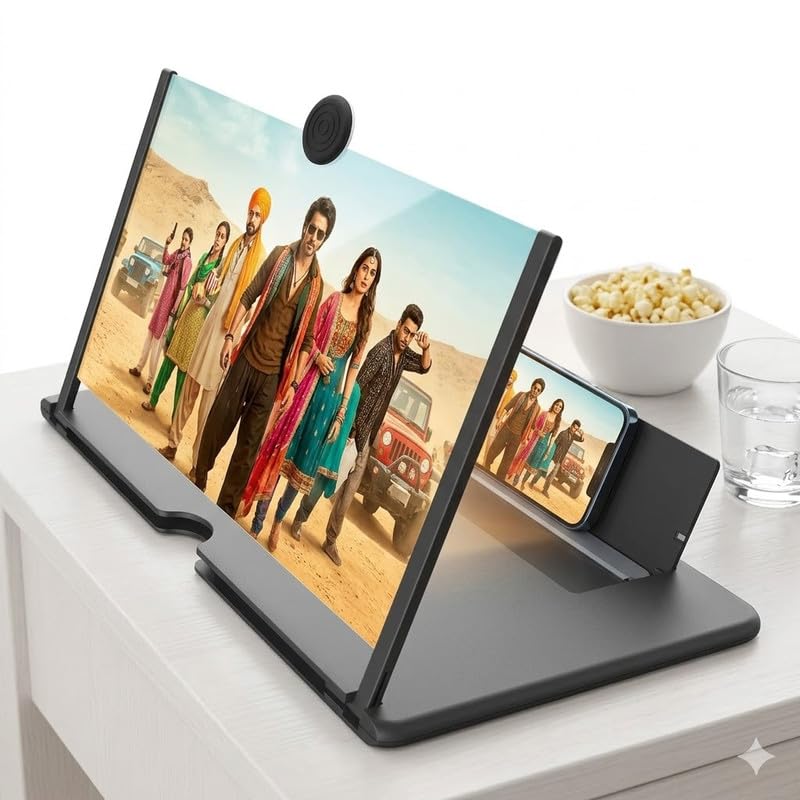 (10 Years Assured Warranty) Mobile Screen Magnifier 12 Inch 3D HD Video Amplifier with Foldable Stand Phone Screen Enlarger Holder for Movies Gaming and Entertainment Black-picture-29