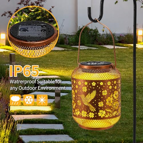 Image of Solar Lanterns Outdoor Waterproof Hummingbird Garden Decor Birthday Gifts for Women Mom Grandma Hanging Solar Lights Metal Decoration Outside for Yard, Patio, Backyard, Porch, Pathway
