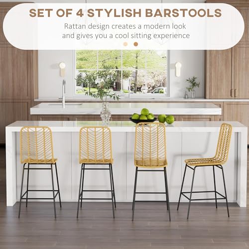 Homcom US835-856V01YL0131 Rattan Bar Stools Set Of 4, 26 Inch Counter Height Barstools thumb #3