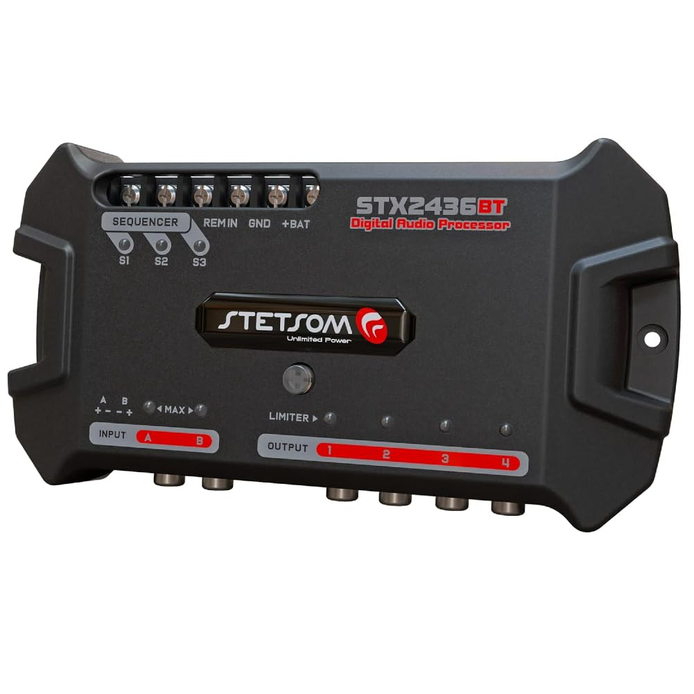 Kit Set para Stetson STX2436BT Procesador de Audio Digital de 4 Canales con Bluetooth, 2 entradas de Audio, 4 Salidas Independientes, para Coche, 1 Pieza