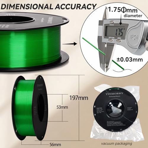 Image of PLA Filament 1.75mm, TINMORRY 3D Printer Filament, 1kg (2.2lbs), Compatible with Bambu FDM 3D Printer, Silk Green