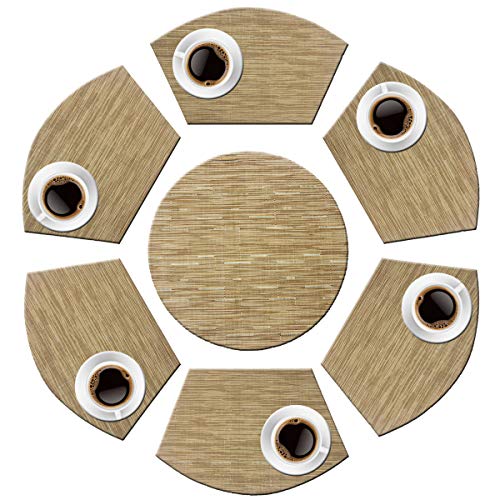 pigchcy Wedge Shape Placemat Set of 6 Placemats and Round Table Mats Washable Vinyl Placemats Heat-Resistant Table Mats Beige