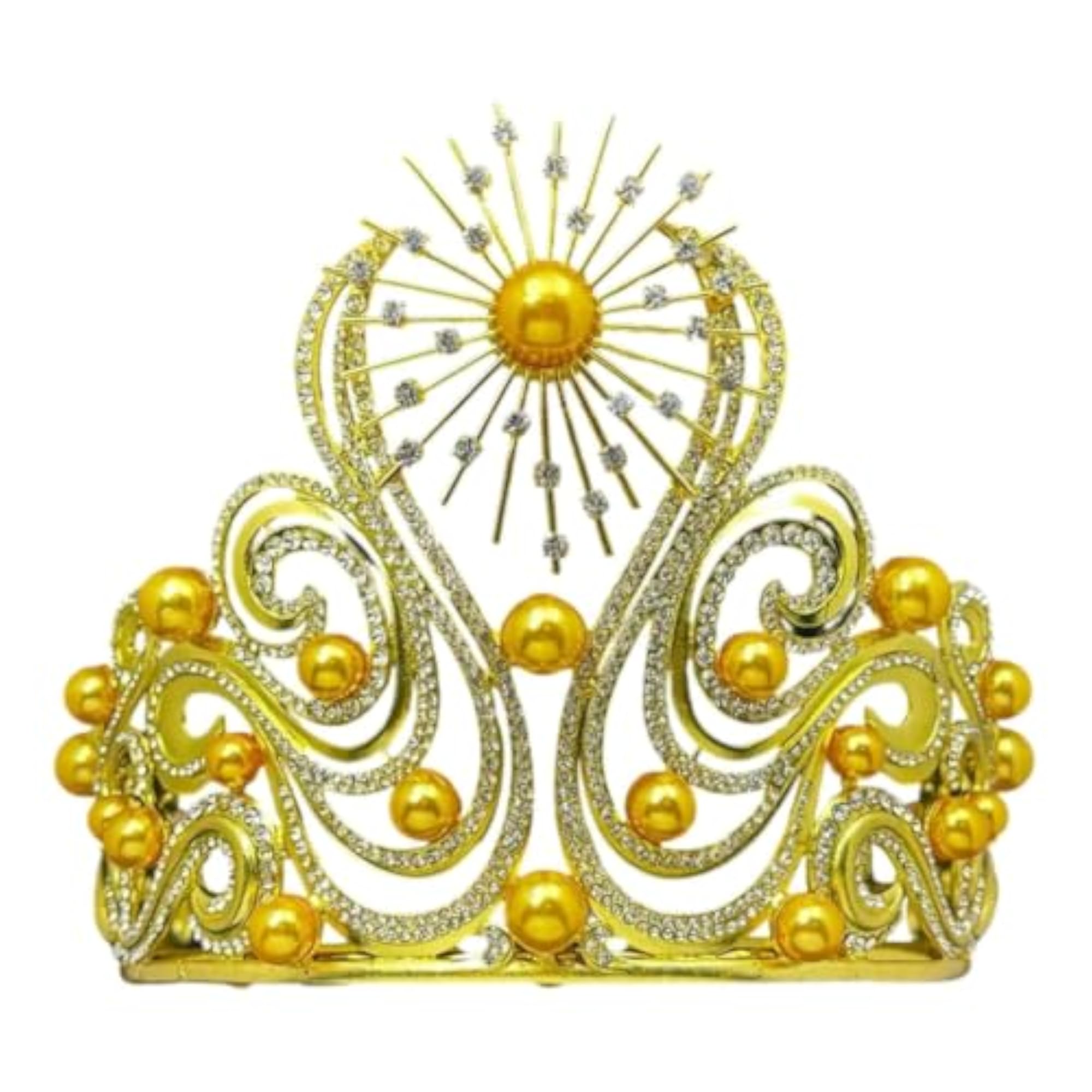 Rhinestone Baroque Crown, Ornate Tiara with Pearls