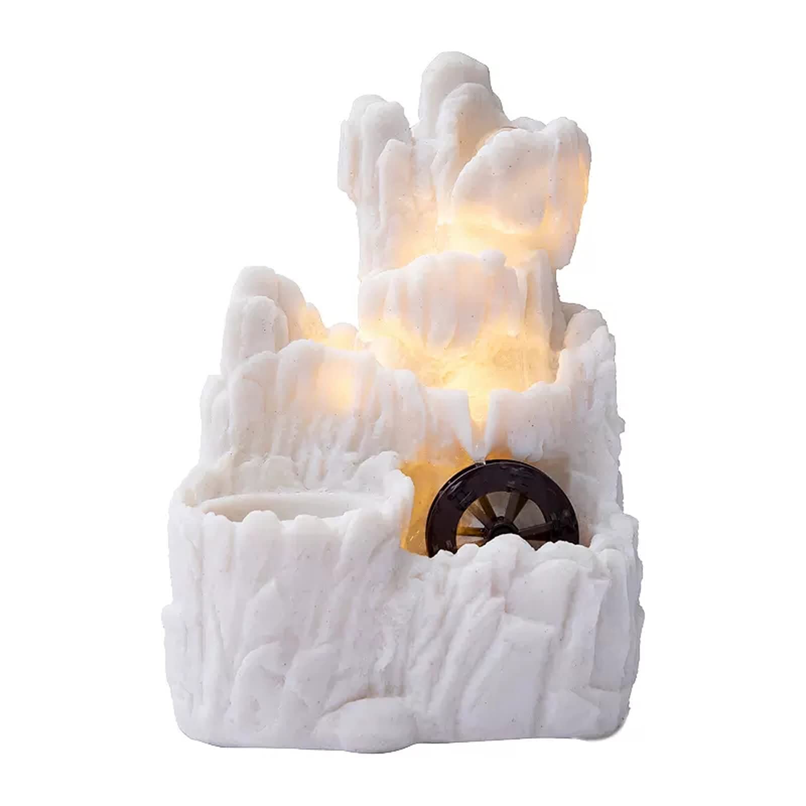 Fuente de mesa decorativa para interior, fuente de agua con cascada, de resina, con iluminación LED, bomba de agua, Zen, decoración para salón, dormitorio, oficina, 24 x 19 x 35,5 cm, Blanco