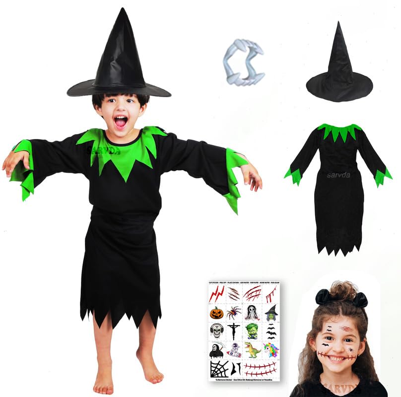 Image of Sarvda Halloween Dress | Costume and Accessories | For Girls and Boys | Kids & Adults | Haunted Horror Theme Party Vampire Witch Ghost Skeleton Draculla Zombie Pumpkin Scary Cosplay Dress
