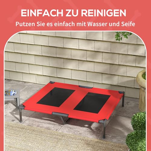 PawHut Hundeliege, Outdoor Hundesofa, Haustierbett, Schlafplatz, Katzenbett, Hundebett, 92 x 76 x 18 cm, Schwarz+Rot