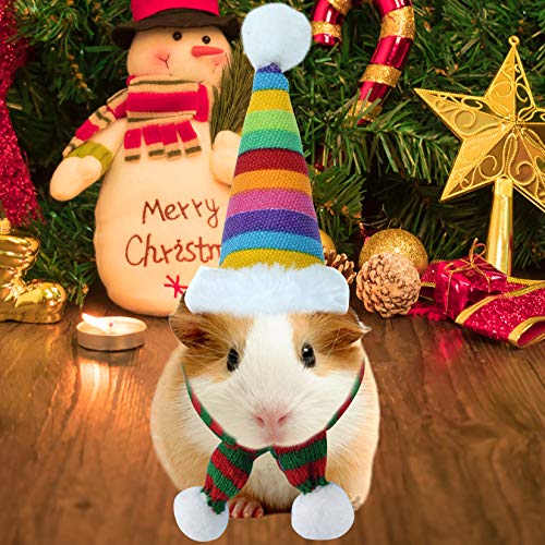 Jmkcoz 4 Pack Christmas Guinea Pig Costume Pet Santa Claus Cap Hat Scarf Red Colorful Stripe Pompom Scarf Hat for Guinea Pig Rabbit Hamster Chinchilla Hedgehog Kitten Ferrets Squirrel Small Animals - Thumbnail 4