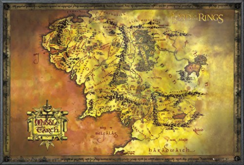 The Lord Of The Rings - Framed Movie Poster / Print (Map Of Middle Earth) (Size. 36" x 24")