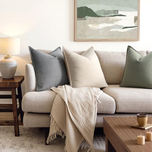 Image of MIULEE Pack of 2 Thick Textured Couch Throw Pillow Covers 20x20, Grey Decorative Pillow Covers, Neutral Linen Cushion Cases for Sofa Bed Living Room Modern Farmhouse Home Decor, No Filling