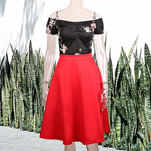 Image of YARN & INK Women's Rockabilly Tops 1950s Pinup Shirt Casual Off Shoulder Vintage Blouse