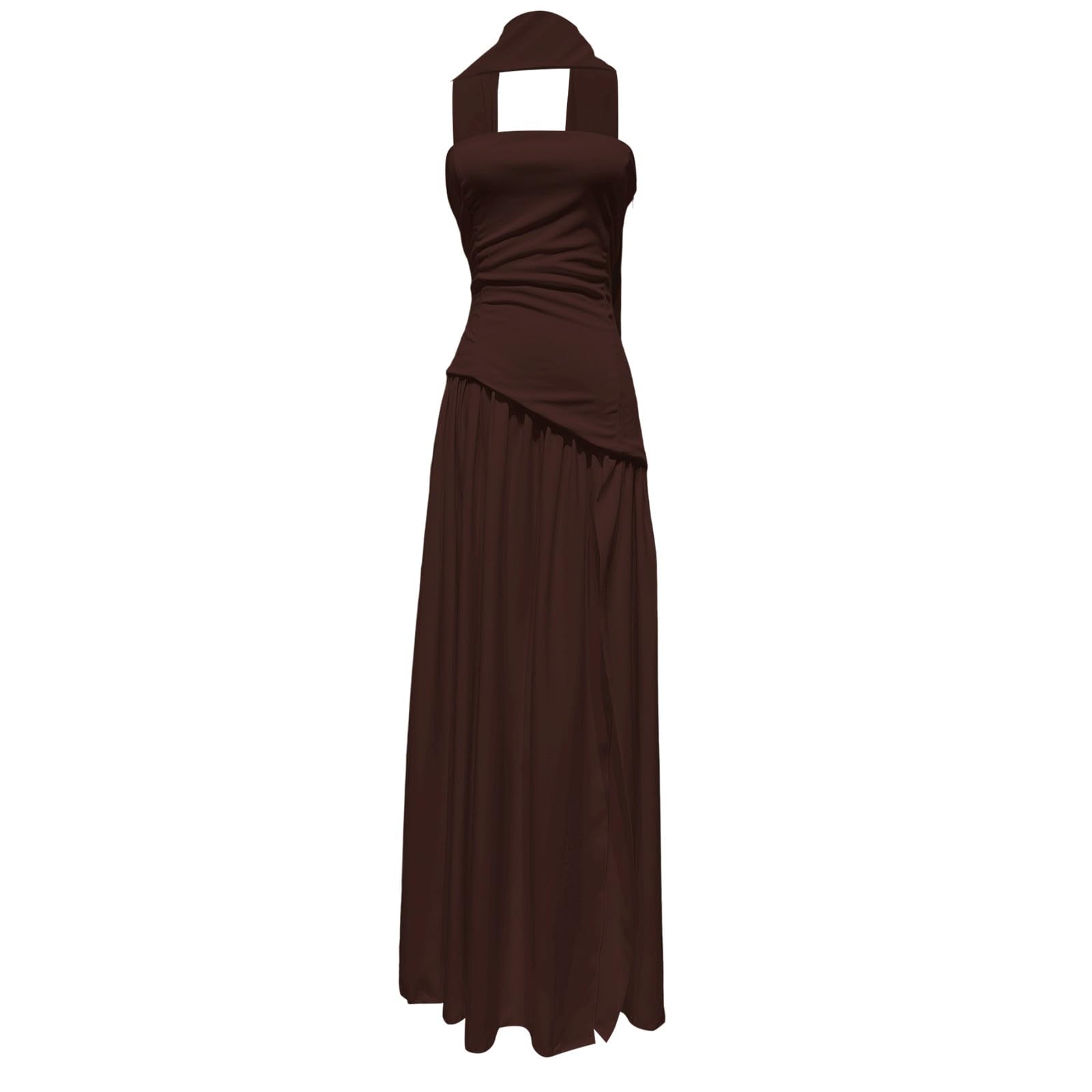 Generisch Abito casual da donna, elegante, senza spalline, per matrimoni, feste, cocktail, serate, occasioni formali, primavera, estate, colore puro