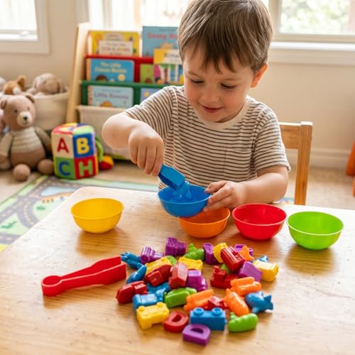 Image of BeFunky Counting Matching Game with Sorting Bowls, Color and Sensory Montessori Educational Learning Toys Set Gift for Toddlers Preschool Age 3+ Years Old (Vehicle Box)