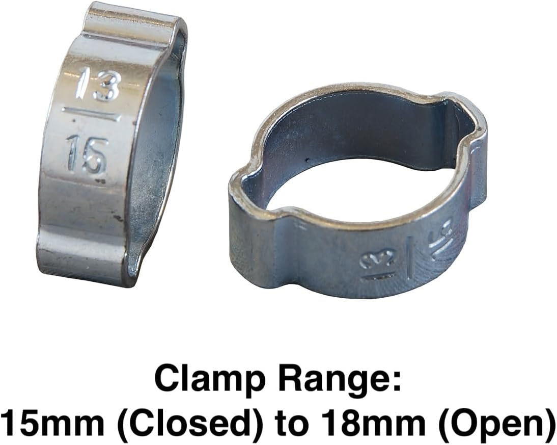 Primefit OHC Zinc-Plated Steel Double Ear Hose Clamps - Various Sizes (Pack of 100) (13mm-15mm)
