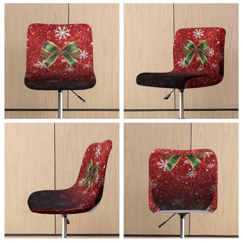 Image of Bar Stool Covers with Backs Christmas Bow Snowflakes Stretch Swivel Bar Stool Covers Slipcovers Set of 2 Xmas Height Mid Low Back Chair Protector