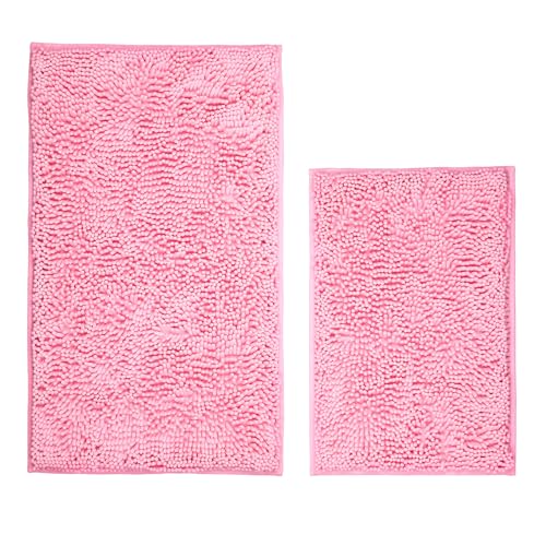 Xmecyino Bathroom Rugs Sets 2 Piece Washable Luxury Chenille Bath Mat Set Soft Plush Anti-Slip Rectangular Bath Rug Super Absorbent. (Pink 32x20+24x16)
