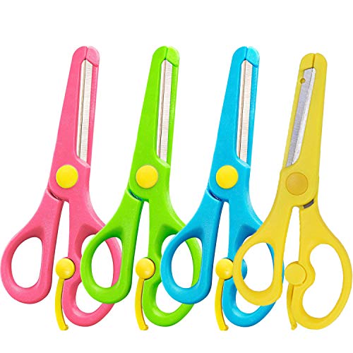 4Pcs Preschool Training Scissors Children Safety Scissors Pre-School Training Scissors Safety Scissors Art Craft Scissorsï¼ŒAssorted Colors(4 colors)