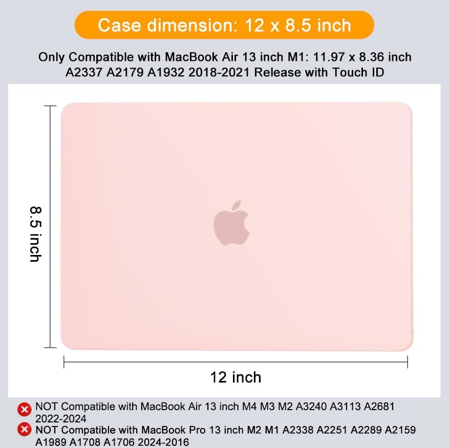 MOSISO Compatible with MacBook Air 13 inch Case M1 Chip 2021-2018 Release A2337 A2179 A1932, Plastic Hard Shell&Keyboard Cover&Screen Film&Storage Bag for MacBook Air 13.3 inch Case, Chalk Pink - Image 7