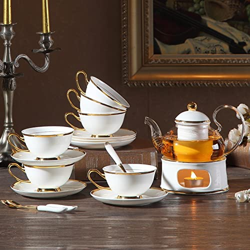 UMJIGF Phnom Penh Bone China Afternoon Tea Flower Tea Cup Set Fruit Tea Health Herbal Tea Set Candle Heating Teapot,