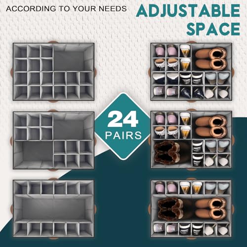Image of 1 Pack Shoe Organizer for Closet Foldable Storage Box with Clear Cover | Fits 12-24 Pairs Boots and Heels Sneaker Sandals Stackable with Adjustable Divider Space Saving Dorm Black