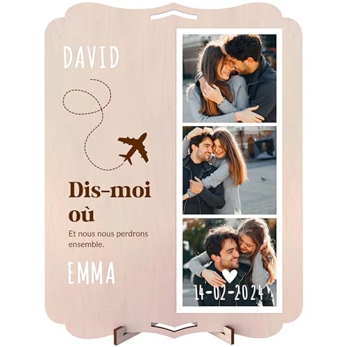 nagu® Voyage. Cadre photo personnalisé avec photo pour cadeau original homme ou femme. Grande carte cadeau en bois, 30 x 22 cm, pour cadeaux personnalisés pour voyageurs. Inclut lettres et chiffres