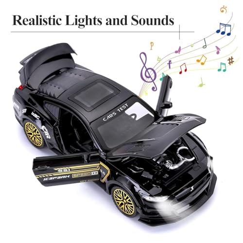Image of Alokik Enterprise 1:32 Mustang GT500 Sport Diecast Metal Pull Back Car with 2 Openable Doors with Sound and Lights Toy Decoration, Showpiece Car Best Gift Toys for Kids【Black】
