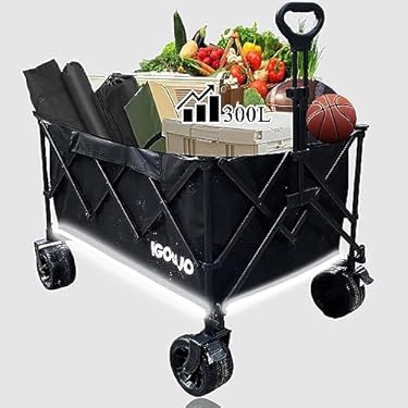AMAZON - IGOOUO Collapsible Wagons Carts Heavy Duty Foldable,300L Capacity Portable Wagon with Upgrade Mute All-Terrain Big Wheels and Adjustable Handle,Utility Wagon with Two Brakes for RV Camping Shopping