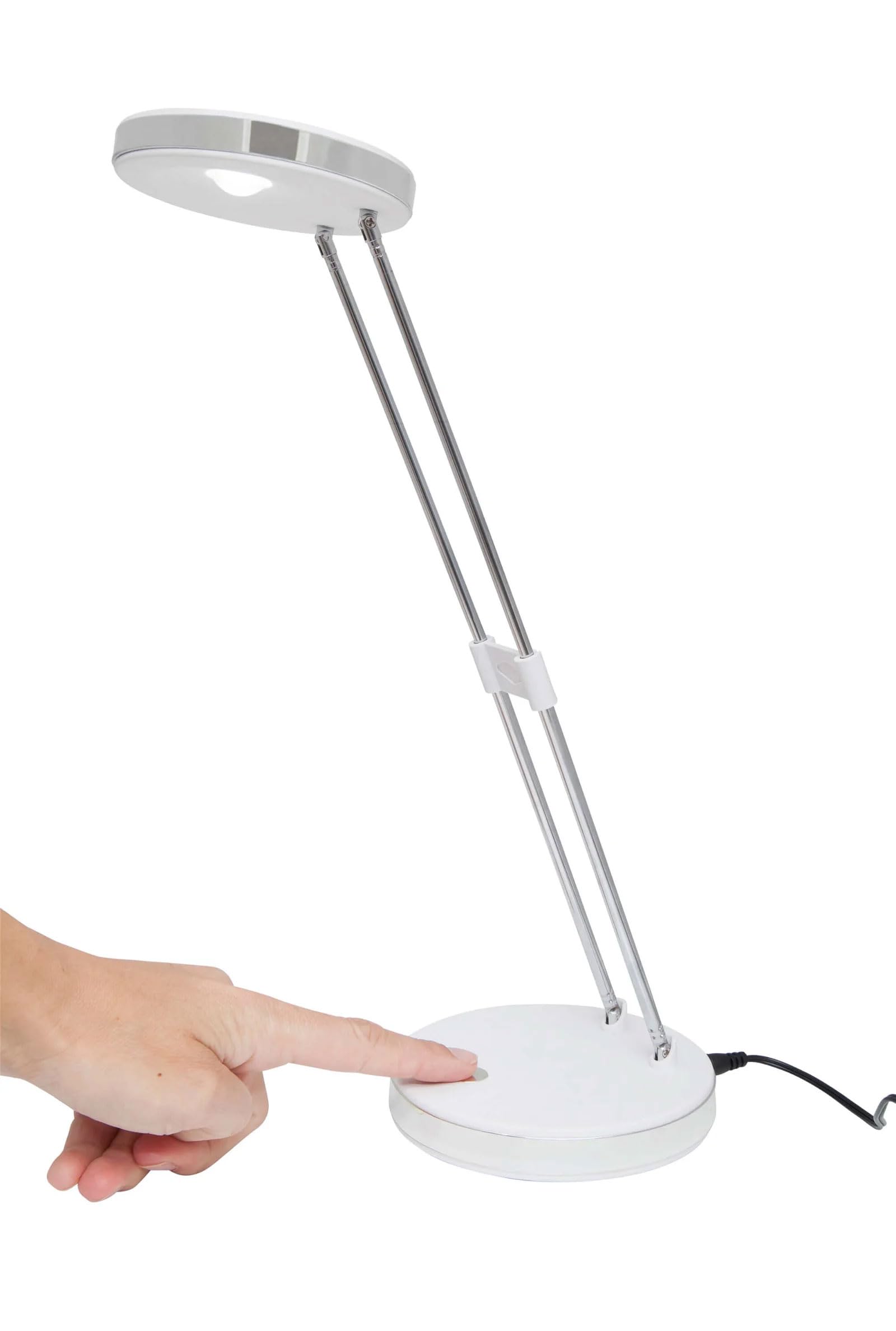 MAUL Puck Luminaire de Table LED 1300 lux bras télescopique en métal hauteur environ 33 cm Blanc