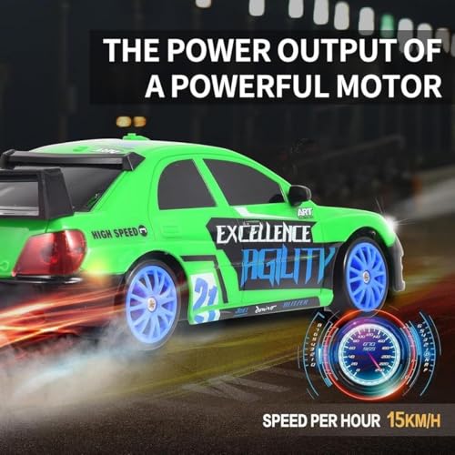 Image of Rc Drift Remote Control Car 1:24 Scale, High-Speed, 4Wd, Lights, Rechargeable Racing Car, Drifting Tires, 2.4Ghz, for Kids (1:24 RC Drift - Green)