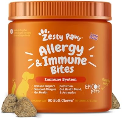 Zesty Paws Allergy Immune Bites - Dog Allergy Chews, Dog Probiotics for Itchy Skin and Ears, Lamb, 90ct