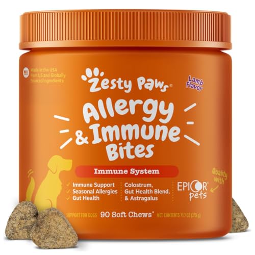 Zesty Paws Allergy Immune Bites - Dog Allergy Chews, Dog Probiotics for Itchy Skin and Ears, Lamb,...