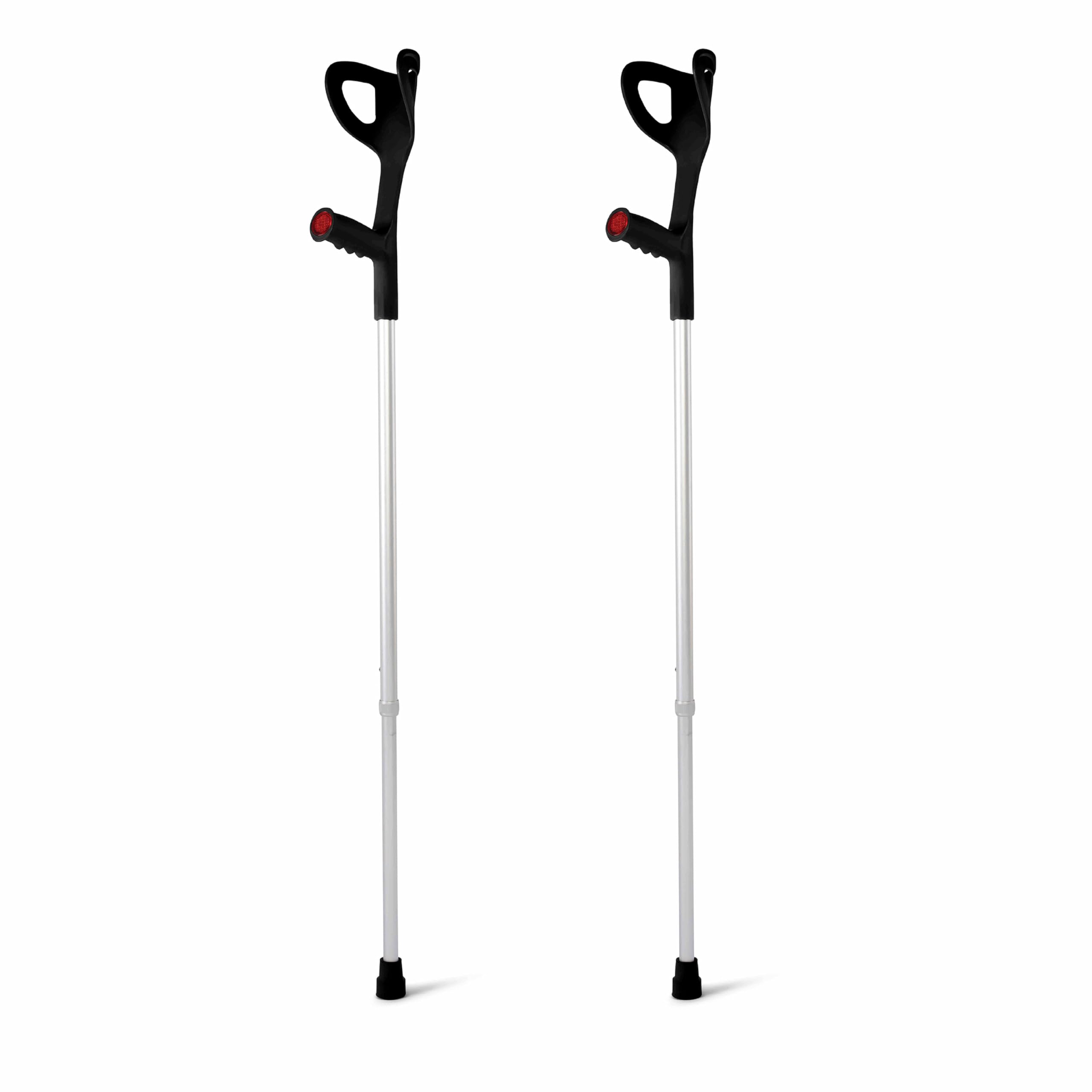 GAESCA Aluminium Elbow Crutches (Pair), Adjustable Height, Forearm Cuff, Comfort Grip with Reflectors (Black)