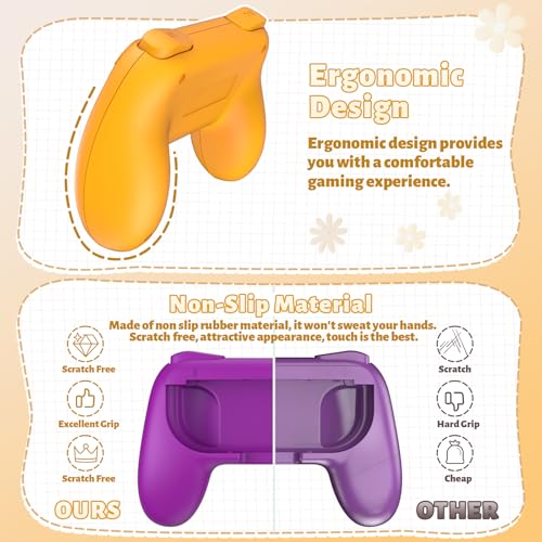 Image of FASTSNAIL Grips Compatible with Nintendo Switch for Joy Con & OLED Model for Joycon, Wear-Resistant Handle Kit Compatible with Joy Cons Controllers, 2 Pack(Orange and Purple)