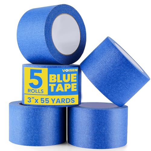 Image of VOISEN 5 Packs Painters Tape, Blue Painters Tape, 3 Inch Wide (3 in x 55 Yds), Masking Tape for Multi-Purpose, Masking Tape Bulk,DIY Artist Craft Arts, Decoration, Drafting, No Residue