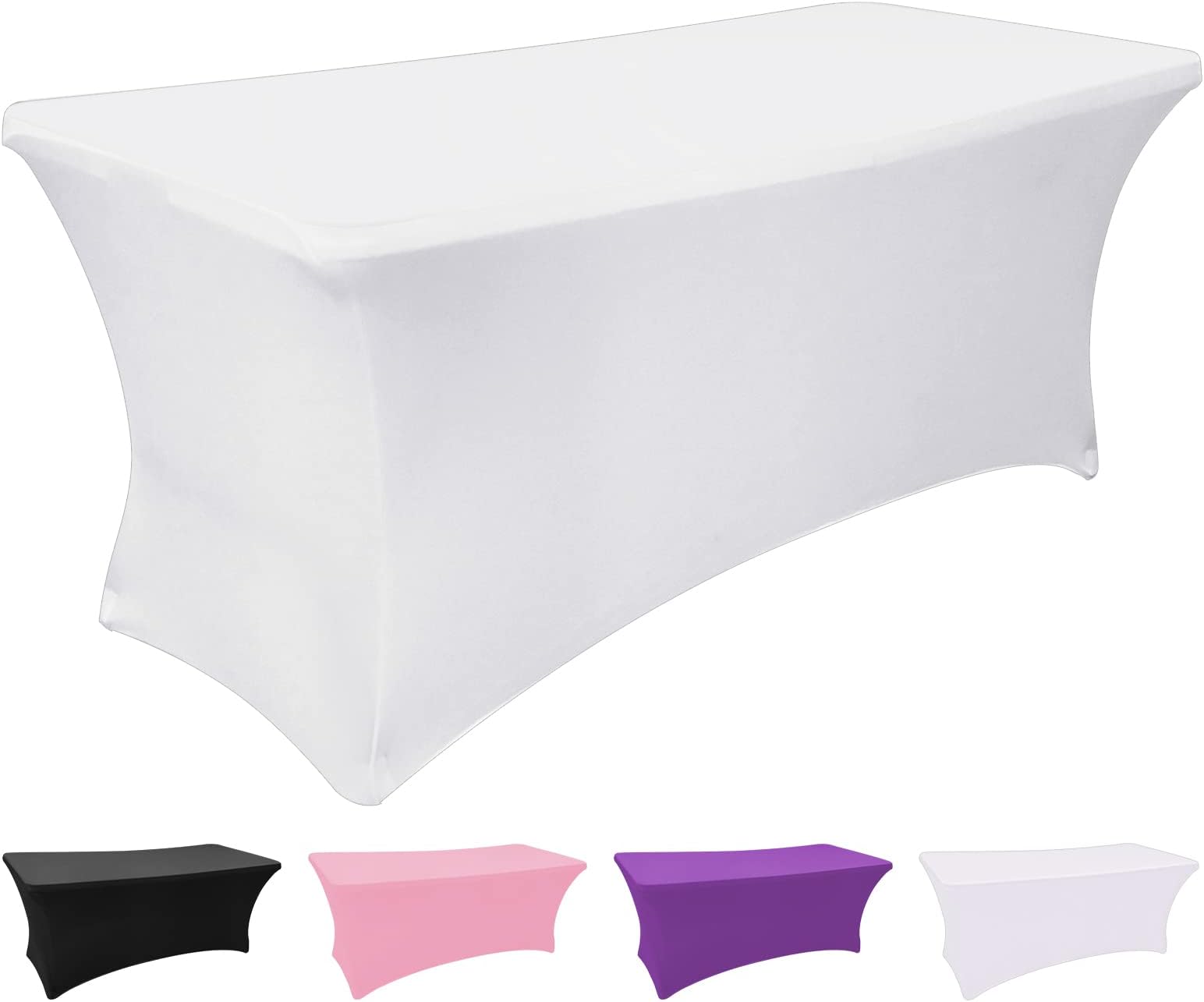 Grantop White Stretchable Spandex Tablecloth, 4FT Tight Fitted Stretchy Table Cover Rectangular, Washable Stretch Rectangular Patio Table Covers for Party Wedding Event (White, 4FT)