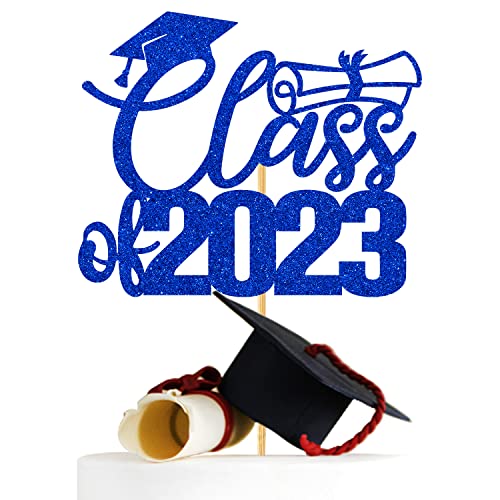 Class Of 2023 Cake Topper, Congratulations Grads Décor, 2023 Graduation Party Decoration Supplies, Blue Glitter #TOP3