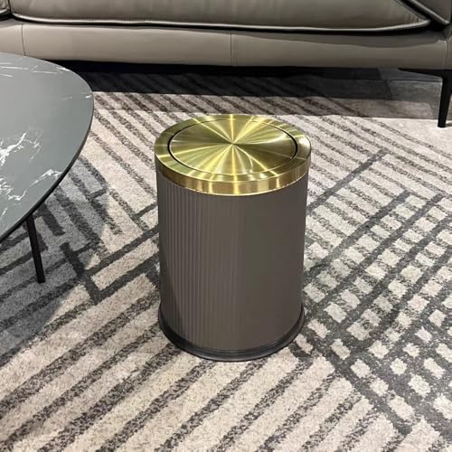 Image of 4 Gallon / 15L Trash Can Bathroom with Swing Lid, Grey Gold Garbage Can, Leather Modern, Large Office Waste Basket, for Bedroom, Kitchen, Powder Room, Hotel, Business(15L Grey)