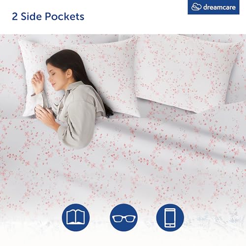 Image of DREAMCARE Full Size Sheets - Cooling Sheets - 4pcs Set - up to 15 inch Deep Pocket Full Sheet Set - Sheets Full Size Bed - Soft & Long Lasting 100% Fine Brushed Polyester with Side Pocket Floral Blossom