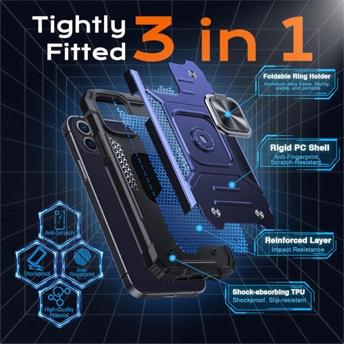 Image of Anqrp Heavy Duty Case for iPhone 12 Mini Case with Enhanced Ring Holder Grip Stand, Military Grade Shockproof Rugged Drop Protective Silicone Hard Slim iPhone 12 Mini Phone Case Cover,Vivid Blue