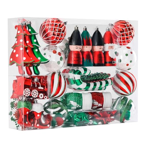 Alupssuc 95pcs Christmas Ornaments Bulk, Red and Green Christmas Decorations Set for Tree with Hanging Strings, Shatterproof Baubles for Xmas Holiday Decor